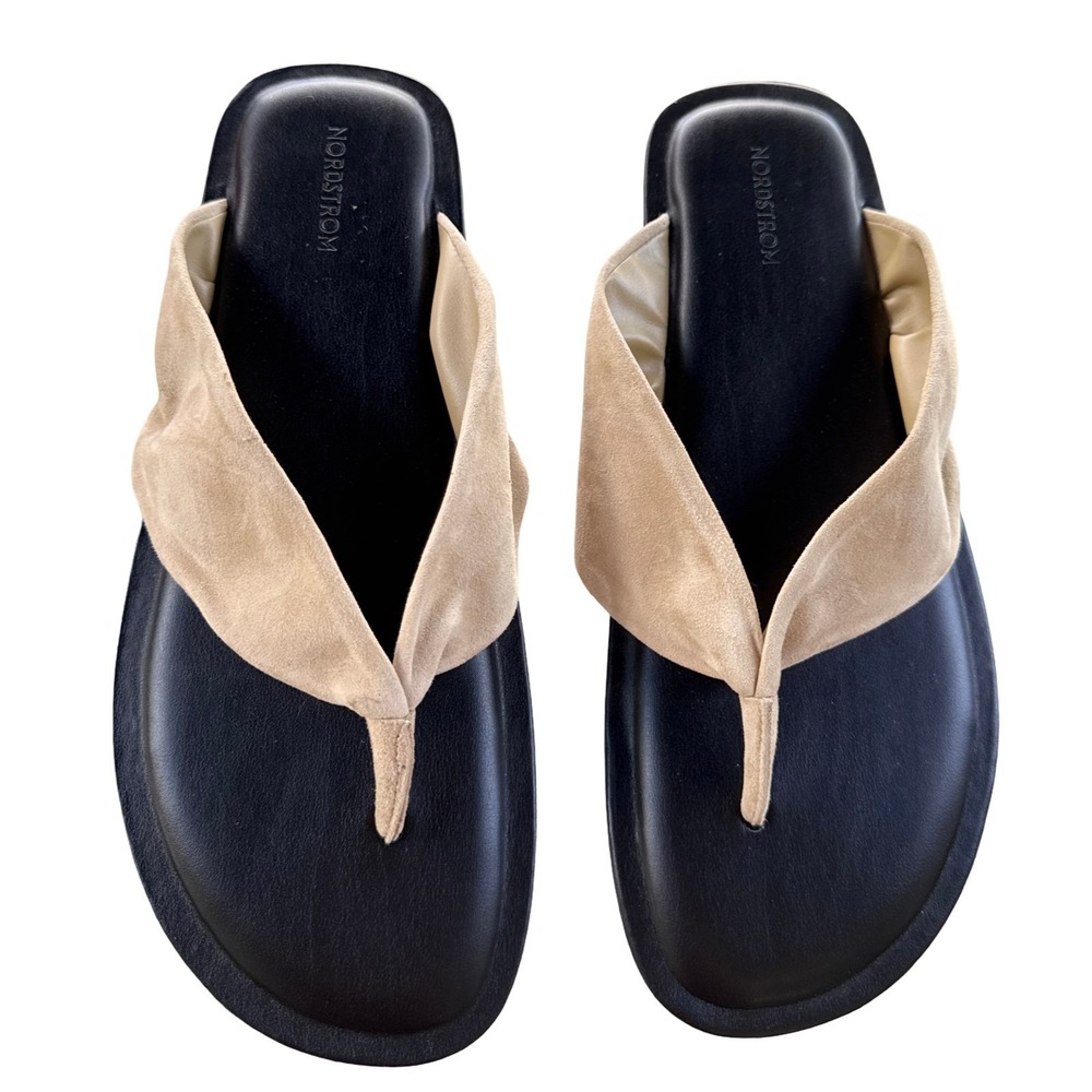 Nordstrom Sage Thong Sandals Women's 10 M Tan Suede Leather Flip Flops NWT